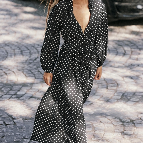 Zara Pocket Dot Shirt Dress - Picture 2 of 7